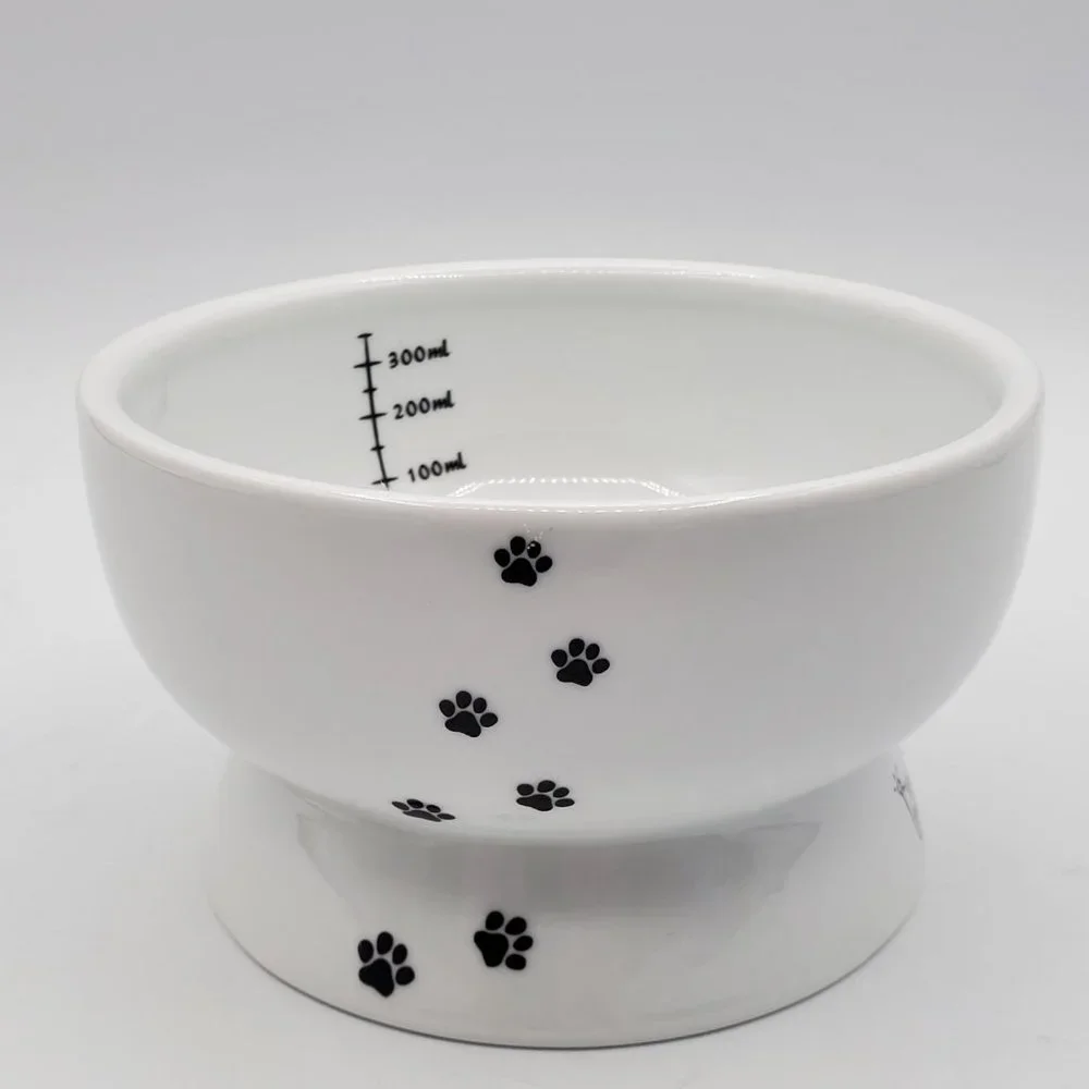Neco Ichi Raised Cat Water Bowl, Cat, Ceramic, Paw Prints and Cat Silhouette